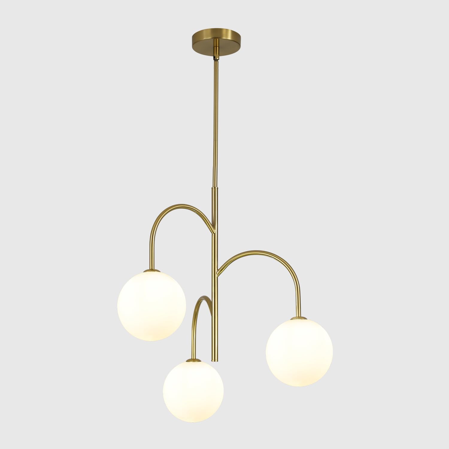 3 Light Milk Glass Chandelier Small Gold Chandelier Vintage Bedroom Pendant Light Fixture White Globe Ceiling Light Mid Century Modern Sputnik Light