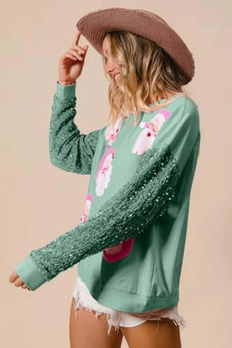 NUFIWI Women Christmas Sweatshirt Sequined Long Sleeve Glitter Santa Shirt Funny Merry Sweatshirts Xmas Holiday Pullover - Image 4