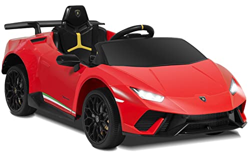 Kids 12V Electric Ride On Lamborghini Toy Car Vehicles with Remote Control, Battery Powered, LED Lights, Wheels Suspension, Music, Horn, Compatible with Lamborghini (Red)