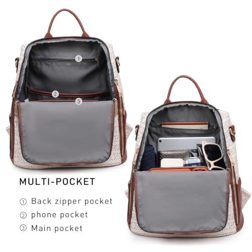 Image of JULIE FERRARO Women's Convertible Backpack Purse Vegan Leather Fashion Backpack Bag Large Capacity Travel Shoulder Bag with Wristlet 2PCS Set