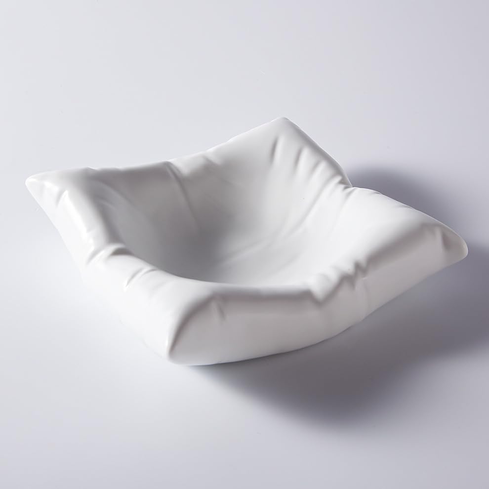6 Inch Appetizer Ceramic Plates, White Dessert Dinner Plates, Fun Square Pillow Shaped Ceramic Plates for Salad, Bread, Fruit -Microwave/Oven/Dishwasher Safe