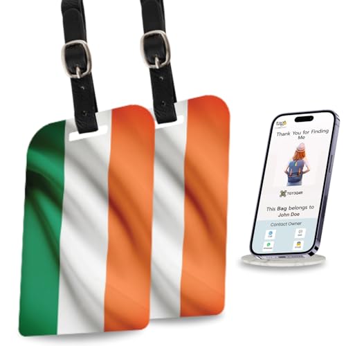 [Pack 2] tag8 Ireland Flag Tag Smart Bag tag |Trendy Luggage tag ID Identification | Suitcase Tag | Fashionable Digital Name tag | Airline Compliant, SITA World Tracer Code Enabled | Gift idea