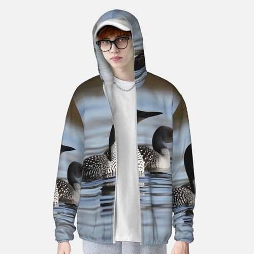 Women's UPF 50+ Sun Protection Hoodie Loon Birds Sun Shirt Long Sleeve Fishing Shirts for Men Jacket 5