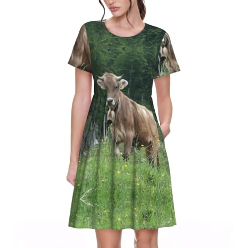 Robe d'été décontractée marron - Style suisse unique et coupe fluide pour les journées ensoleillées