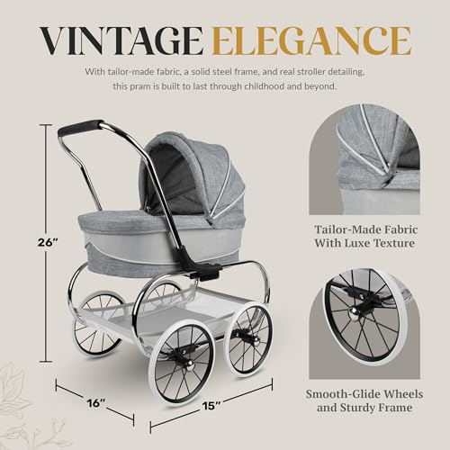 Toddler Baby Doll Stroller | Removable Bassinet for Easy Transport | Stroller Toys for Kids | Promotes Creativity & Imaginative Play | Classic Denim Blue, 19\" | Fits a Variety of Dolls | Valco Baby - Thumbnail 2