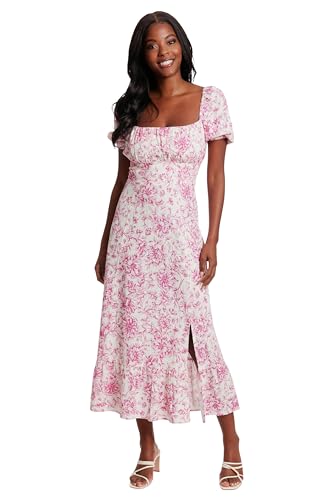 Image of London Times Womens Square Neck Smocked Back Linen Blend Flattering Versatile Spring Summer Garden Party