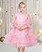 Sunny Fashion Girls Dress Pink Tulle Floral Applique 3/4 Sheer Mesh Sleeve Wedding Party Size 7