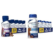 Ensure High Protein Milk Chocolate Nutrition Shake With Fiber, 8 Fl Oz Pack of 24 & Ensure Original Milk Chocolate Nutrition Shake | Meal Replacement Shake | 24 Pack Bundle