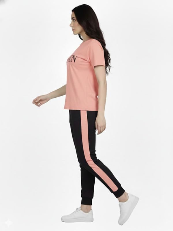 Image of DTR FASHION Women's Polyester Blend Queen Letter Print Tracksuit | Co-ord Set For Women| Active Wear Suit Set For Women