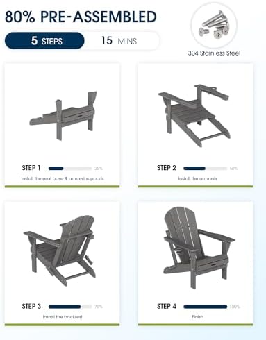 MUCHENGHY Folding Adirondack Chairs, Patio Chairs, Lawn Chairs, Outdoor Chair, Adirondack Chair Plastic, Fire Pit, Weather Resistant with Cup Holder for Deck, Backyard, Garden(Gray) — view 6