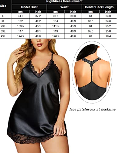 Avidlove Women Lingerie Plus Size Satin Lace Chemise Nightgown Sexy Full Slips Sleepweare Large-4X-Large (Xx-Large, Black) #TOP5