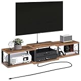 MAHANCRIS Floating TV Stand with Power Outlet, Wall-Mounted Entertainment Center, Floating Metal Frame Media Console Shelf for Under TV Storage, for Living Room, Bedroom, Rustic Brown TVHR101E01