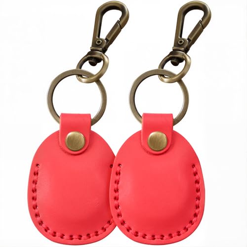 Étui en cuir pour AirTag pour clés et bagages : lot de 2 porte-clés rouges