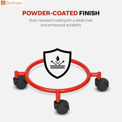 Image of Bonkaso Gas Cylinder Trolley with Handle, Heavy-Duty Alloy Steel Stand with 4 PP Twin-Wheel 360 Swivel Casters, 60 kg Load Capacity, Powder-Coated Red Finish