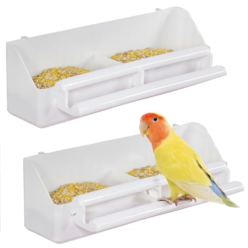 Pawfly 2 Pack Bird Feeder for Cage Hanging Plastic Feeder with Hooks Water Dispenser with Perches for Small Parakeet Cockatiel Canary Parrot