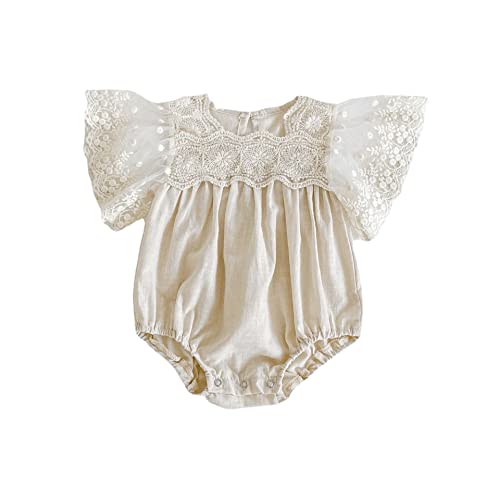 Baby Girls Lace Romper Boho Bubble Photoshoot Outfits With Ruffles Vintage Newborn Baby Summer Clothes 2-3T Apricot #TOP9