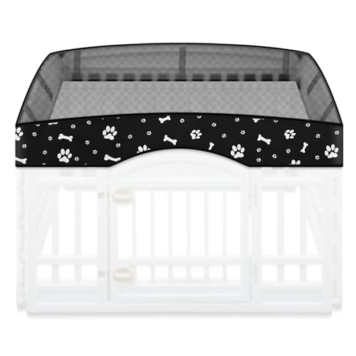 Image of Dog Playpen Mesh Top Lid Fits for 36 Inch 4 Panels Crate Cover, Black | Breathable Mesh Top Lid, Water Resistant Shade for Outdoor, Kennel Crate Accessory, Breathable Ventilation, Cover Only