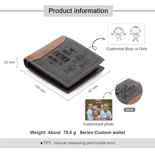 Personalized Dad Wallets Custom 1-5 Name Leather Wallet with Photo This Great Father Belongs to Father Day Gift Wallet with Kids Names (3 Kid)2
