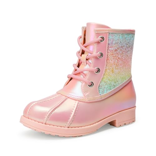 DREAM PAIRS Girls Glitter Ankle Boots Warm and Soft Velvet Lining with Side Zipper for Toddler/Little Kid/Big Kid 11 Little Kid Pink/Rainbow