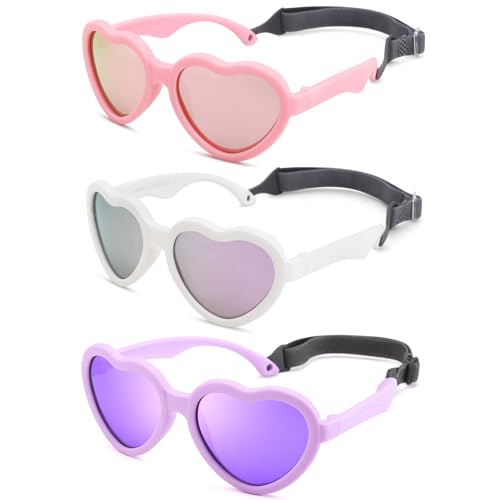 Polarized Baby Heart Sunglasses with Strap - Unbreakable Infant S...
