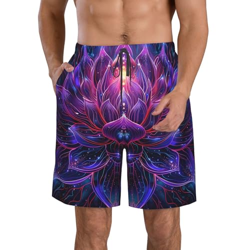 Lotus Flower Spiritual Energy Psychedelic Neon Purple Men's Quick Dry Swim Trunks Surfing Beach Mesh Board Shorts