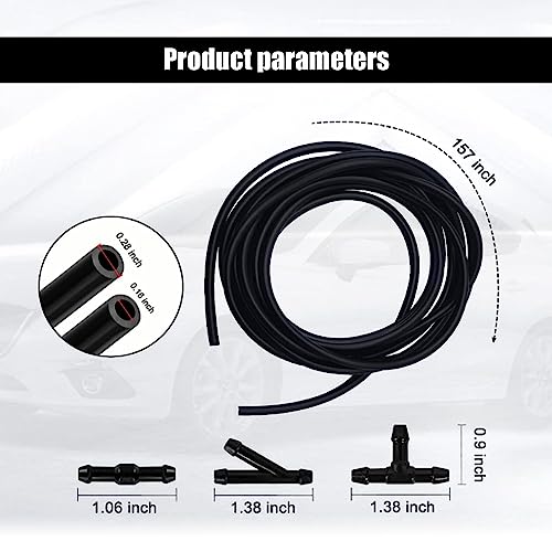 ZKFAR Windshield Washer Hose Kit, 4 Meter Universal Washer Fluid Hose with 12 PCS Hose Connectors, Connect Car Water Pump and Nozzles, Suitable for Most Windshield Washer Nozzle Installation (Black)