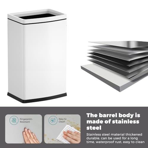 Image of 6.6 Gallon /25L Stainless Steel Square Trash Can, Large Capacity Kitchen Garbage Can, Business Trash Bin, Tall, Elegant, White Waste Basket, for Home, Office, Hotel (25LWhite)