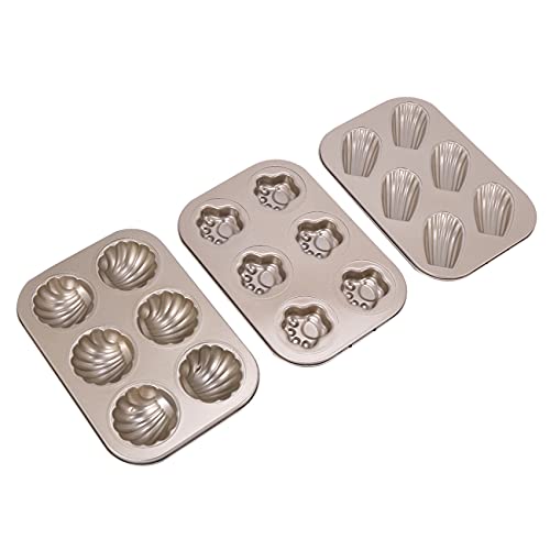 Oikabio Madeleine Pans - Molde antiadherente para garras de gatos, molde para hornear de carbono, 6 bandejas para hornear, molde para bagels, molde para hornear, color dorado