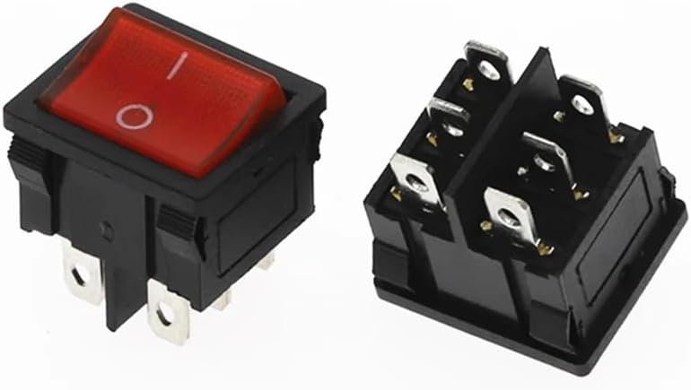 1Pcs KCD5 Rocker Switch 4 6 Pin 2 Level 6A 250V Off-ON Multiple Colour Multifunctional Accessories with Lights(Green 6Pin)