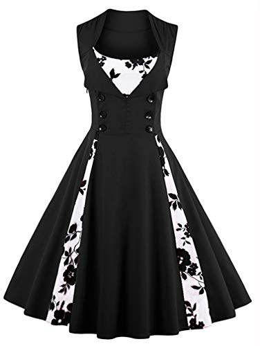 Image of KILLREAL Women's Vintage Polka Dot Print A-Line Pin Up Style Sleeveless Cocktail Party Casual Dress