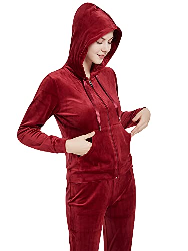 Woolicity Womens Sweatsuit Set Velour Tracksuit 2 Piece Outfits Set Zip Up Hoodies And Pants Sportswear Jogging Set Xl Red Wine #TOP2