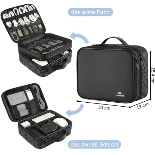 MATEIN Kabeltasche Organizer mit Verstellbarer Trennwand, Kabeltasche Reise 3 Schicht Kabel Organizer Tasche, Kabel Tasche für DJ‑ und Musikequipment, Elektronik‑Zubehör‑Organizer, Schwarz