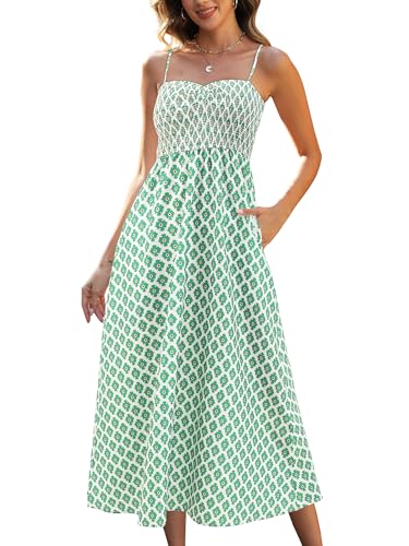 Image of Gardenwed Women's Floral Print Maxi Dress,Spaghetti Strap Smocked Bodice A-Line Sundress with Pockets