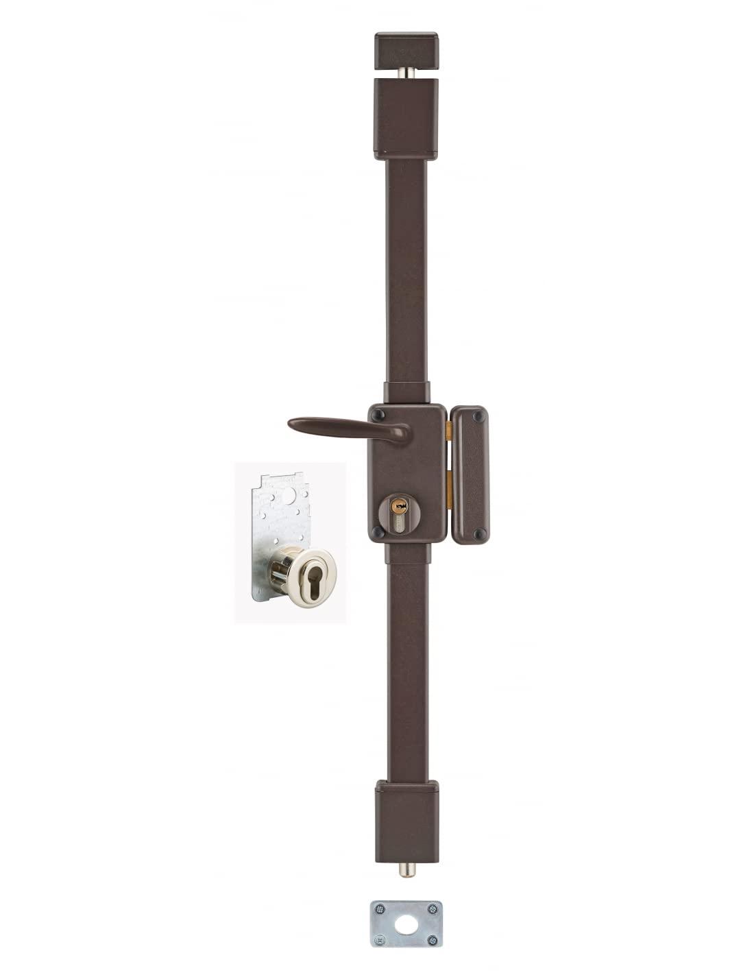 THIRARD - Cerradura de Sobreponer Beluga A2P* con Bocallave para Entrada Derecha - 3 Puntos - Puerta de 1,65 a 2,25 m - Cilindro Transit2 30 x 65 mm - Puerta 45 mm - Marrón - 4 Llaves Incluidas
