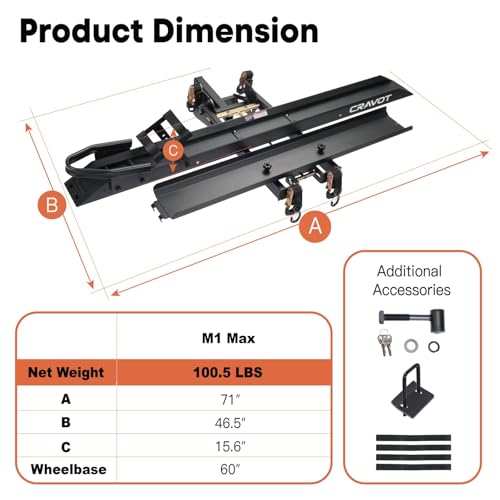 Image of CRAVOT Motorack M1 Max Motorcycle Carrier with Ramp, 660lbs Capacity | Hitch MotorBike Carrier, Foldable Hauler Hitch Mount Rack Anti-Rattle Up to 6-inch Fat Tire 2 inch Receiver