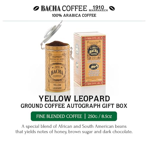 Bacha Coffee | Yellow Leopard Fine Blended, Ground Beans, Medium Roast, 100% Arabica Specialty Coffee, 250g Autograph Collection, Gift Box