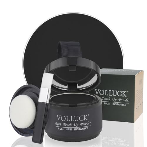 VOLLUCK Root Touch up Powder, Instant Hairline Powder for Thinning Areas and Gray Hair Coverage, Natural and Non-greasy Root Cover up for Women and Men (Dark Black, 0.14 Ounce)