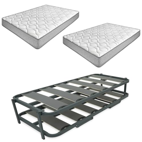amuéblate Online   Cama Completa con 2 Colchones Viscoelásticos Carla (Cara Invierno/Verano) + Cama Nido Reforzada, 90 x 190