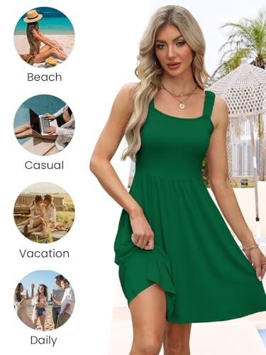 Image of QACOHU Summer Dresses for Women 2026 Sleeveless Square Neck Sundress with Pockets Casual Tank Beach Floral Boho Maxi Dress