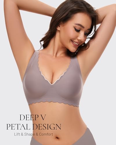 Image of Deep V Petal Bras for Women No Underwire Soft Wireless Bras Comfort Seamless Bralettes with Extender