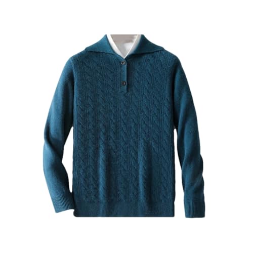 Men's Winter 100% Merino Wool Pullover Lapel Thick Knit Sweater Warm Long Sleeve Casual Knitwear Top