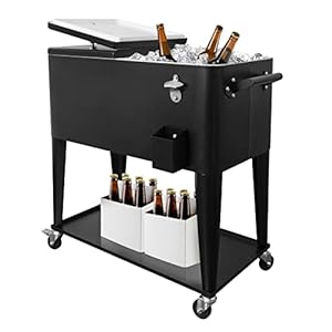 SHAREWIN 80QT Rolling Cooler Cart with Wheels, Ice Chest Outdoor Backyard Coolers on Wheels with Large Storage Space, Portable Drink Beverage Bar for Patio Pool Party with Shelf and Bottle Opener