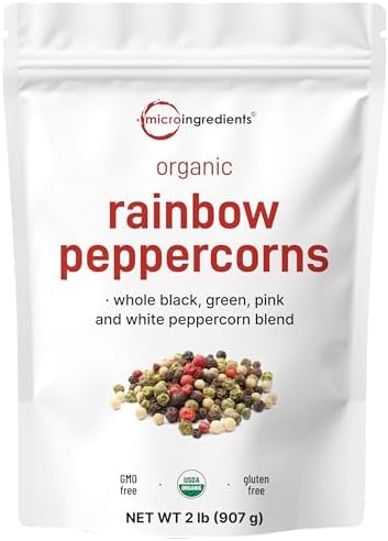 Micro Ingredients Organic Whole Rainbow Peppercorns, 2lbs | Premium Whole Peppercorns for Grinder Refill | Great for Seasonings, Meats & Vegetables | Additive Free, Non-GMO, Bulk Supply