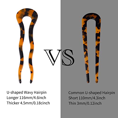 Frdtluthw 4.6Inch U Shaped Acetate French Hair Pin Tortoise Shell 2 Prong Bun Hair Sticks For Women Thick Long Hair(Pack Of 3) #TOP3