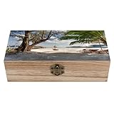 Anceky Caja de almacenamiento de madera con paisaje de playa tropical, joyero vintage de madera, organizador rústico decorativo para decoración del hogar, manualidades, anillos.