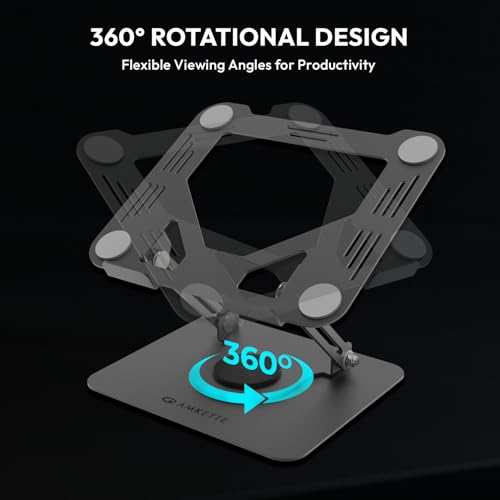 Image of Amkette Ergo Hi-Rise V2 Laptop Stand 360 Rotation, Made with Premium Carbon Steel, Supports Up to 5kg Laptop, with Anti-Slip EVA Pads, Adjustable Height Laptop Stand Metal (Up to 27cm)