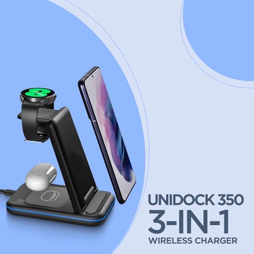 Image of UNIGEN Unidock 350 23W Foldable Fast Wireless Charger Dock for Samsung Galaxy S24 Ultra Plus S23 S22 S21 S20 Z Fold Flip 3 4 5 6 Watch 4 5 6 7 Pro Active 1 2 Galaxy Buds - Black