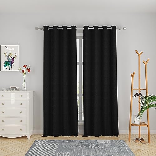 UPOPO Black Curtains Privacy Linen Textured 92 inch Length Kitchen Living Room Divider Bedroom Curtains Basement Drapes Sliding Glass Door Window Treatment Patio Curtain 2 Panels Grommet Top