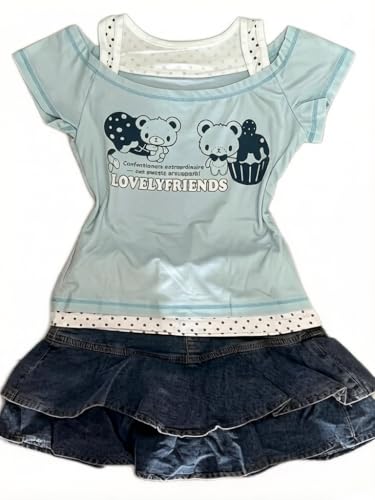 Image of Kawaii Cutecore Harajuku Y2k 2000s Tops Summer Preppy Aesthetic Alt Goth Emo Short Sleeve Graphic Tees