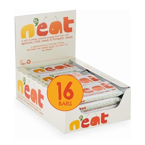 N'eat Albaricoques, Semillas de Chía y Semillas de Calabaza Natural Energy Fruit Bar 16x45g (Vegano y Sin Aceite de Palma).